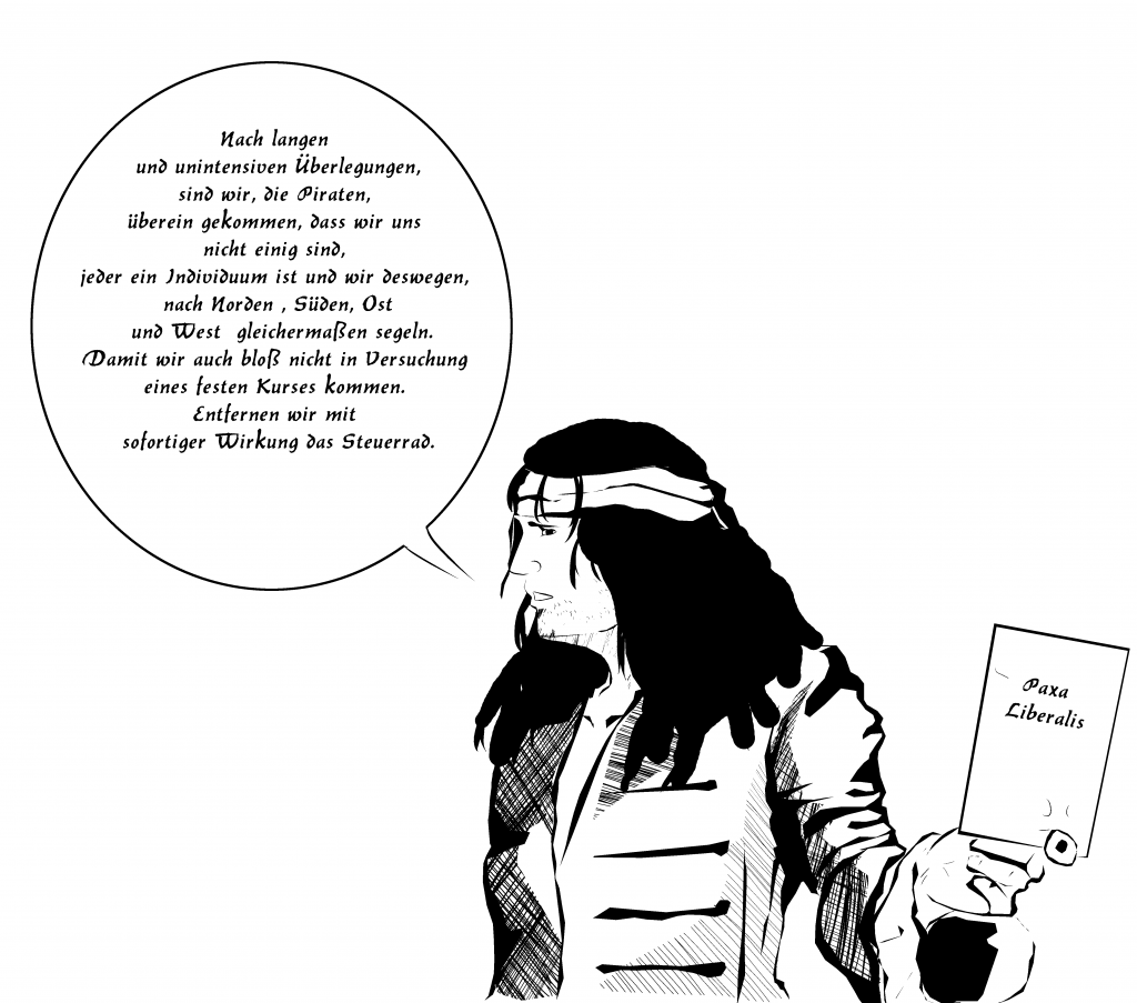 Einigkeit unter Piraten, Karikatur von Tesla